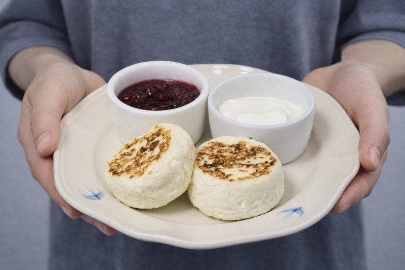 Syrniki (cottage cheese pancakes) and tofu pancakes